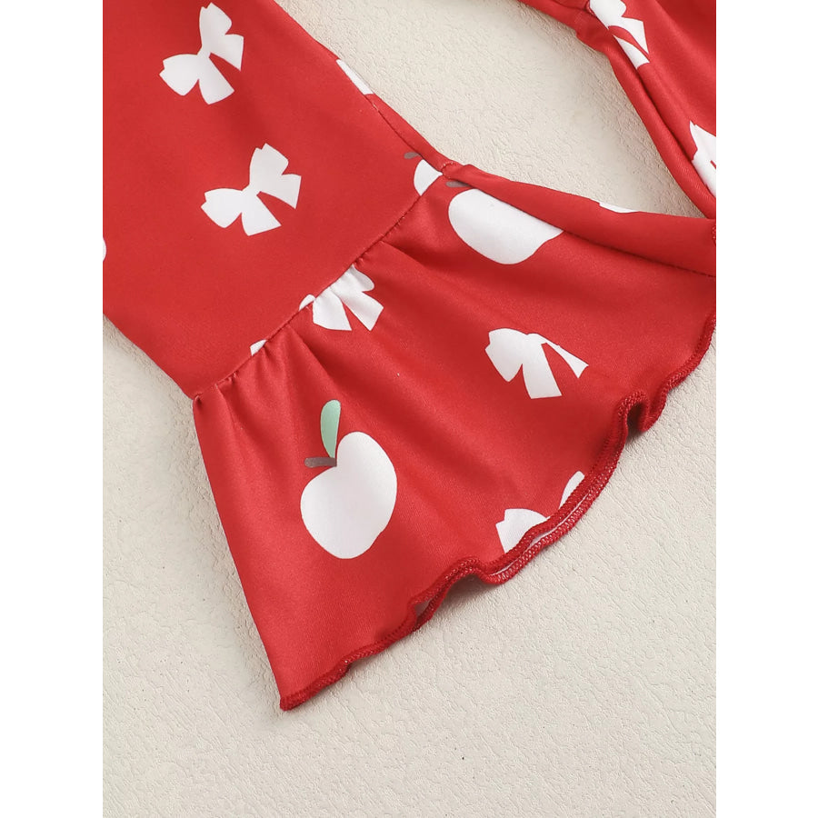 Children’s Ribbed Apple Bodysuit & Flare Pants Set with Headband Apparel and Accessories