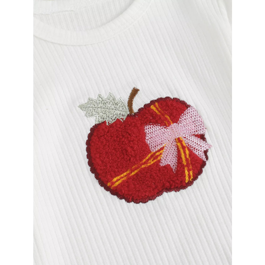 Children’s Ribbed Apple Bodysuit & Flare Pants Set with Headband Apparel and Accessories