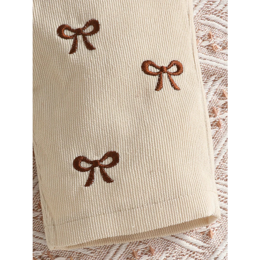 Children’s Ribbed Bodysuit and Bow-Embroidered Overall Set with Headband Apparel Accessories