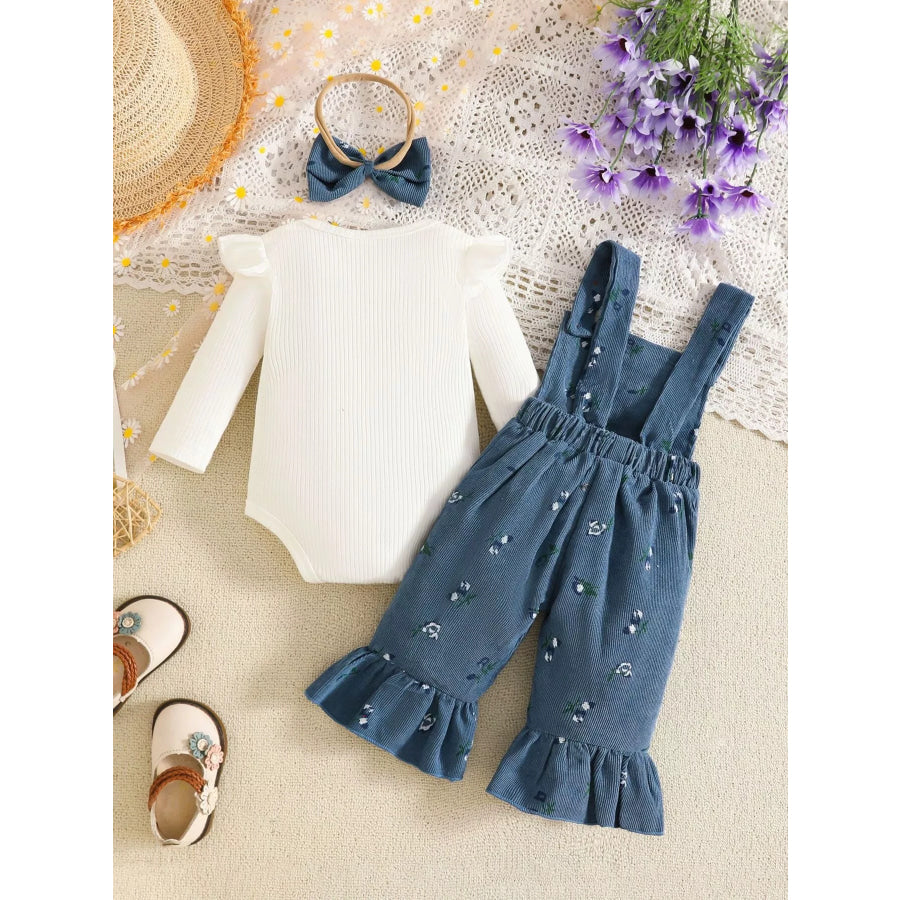 Children’s Ribbed Bodysuit and Overalls Set with Headband Apparel Accessories