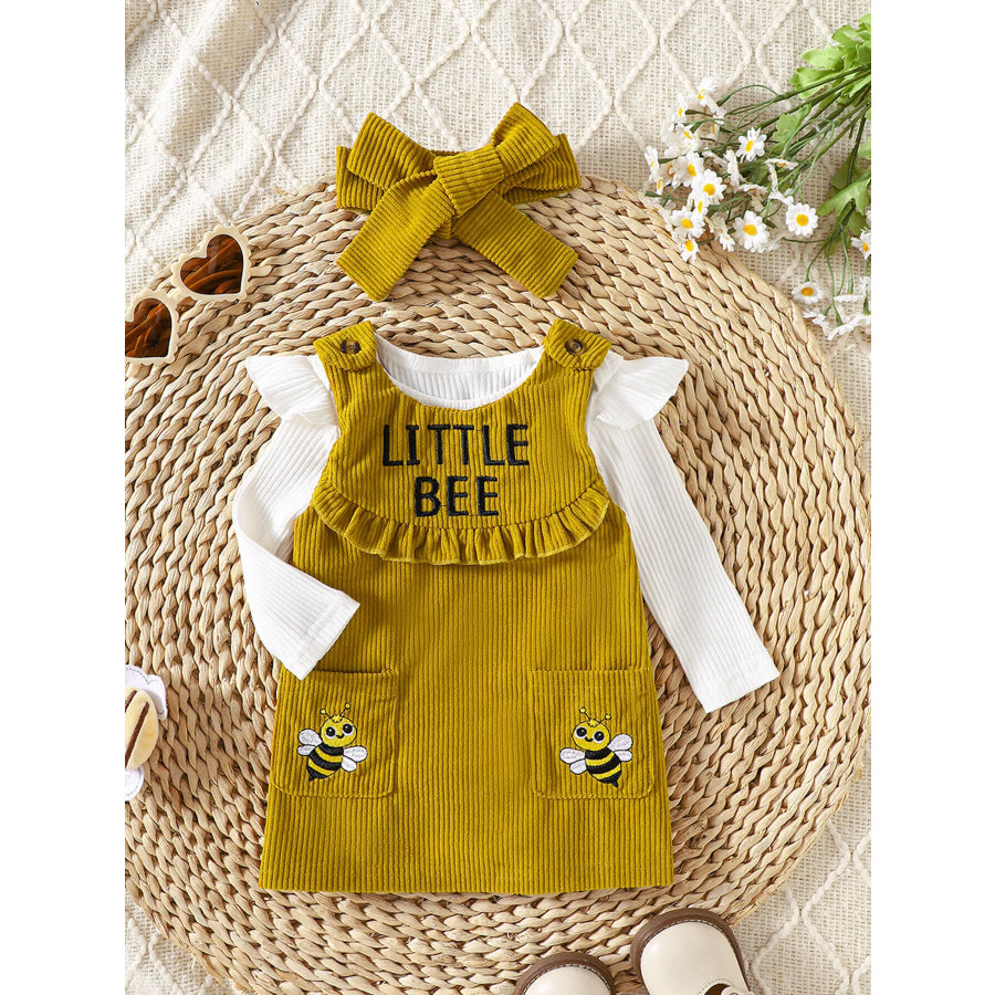 Children’s Ribbed Bodysuit & Dress & Headband Set Mustard Yellow / 0-3M Apparel and Accessories