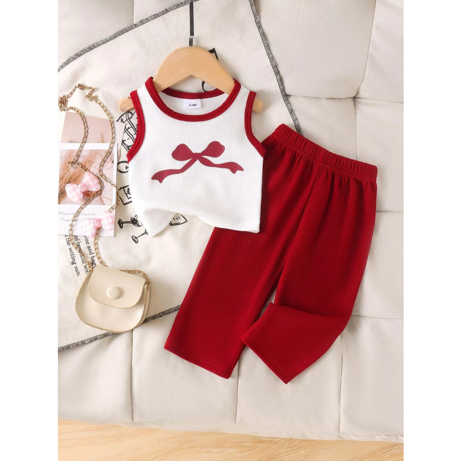 Children’s Ribbed Bow Tank Top and Pants Set Red / 6-9M Apparel and Accessories