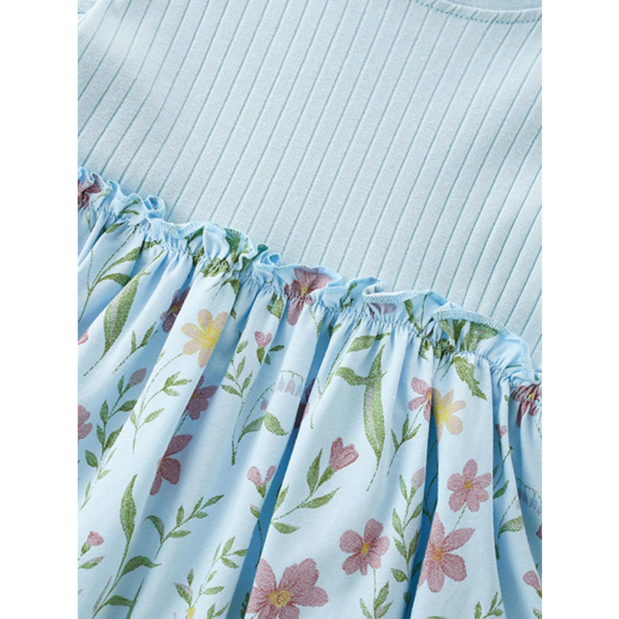 Children’s Ribbed Knit & Floral Print Short Sleeve Dress Apparel and Accessories