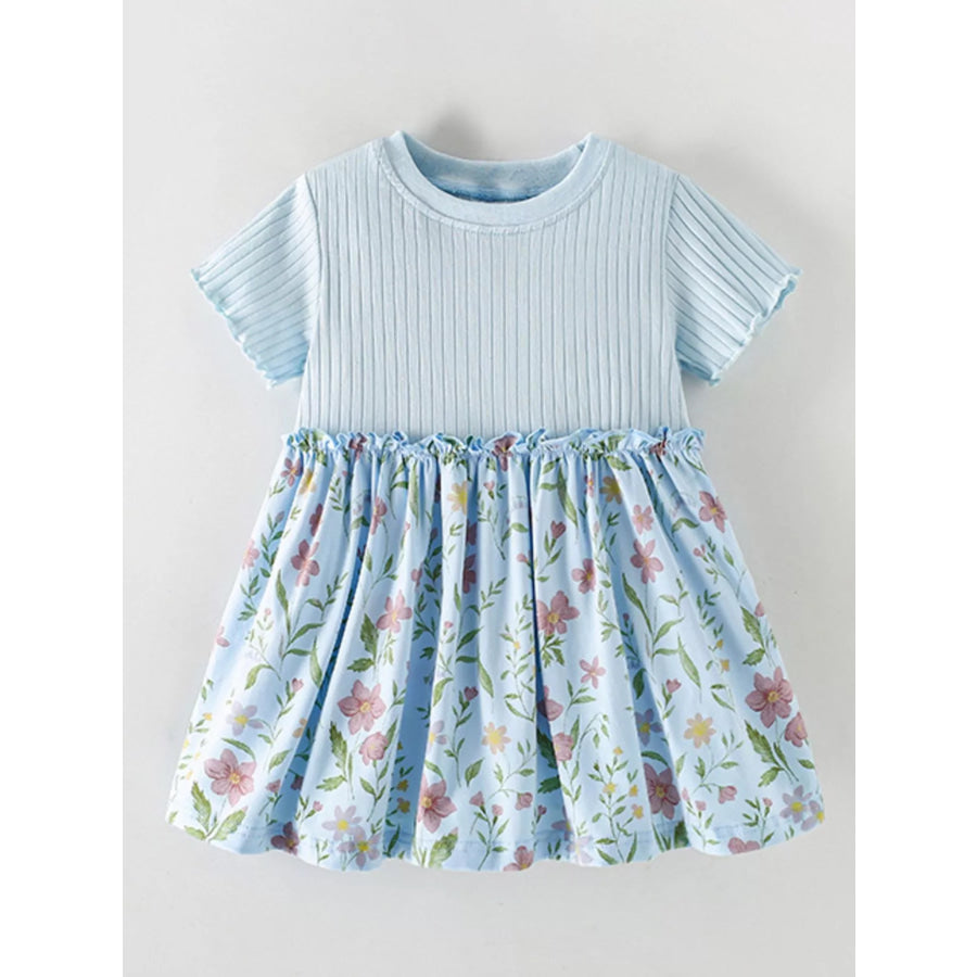 Children’s Ribbed Knit & Floral Print Short Sleeve Dress Apparel and Accessories
