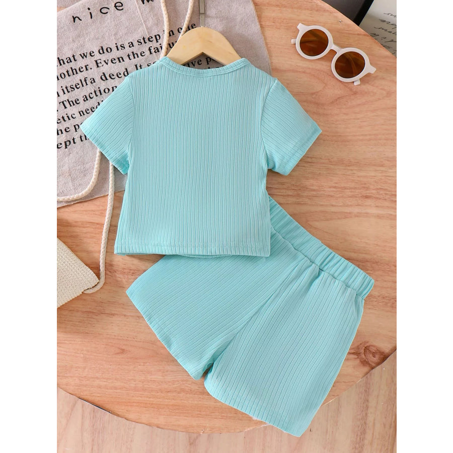 Children’s Ribbed Knit Flower Top and Shorts Set Apparel Accessories