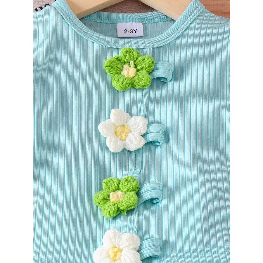 Children’s Ribbed Knit Flower Top and Shorts Set Apparel Accessories