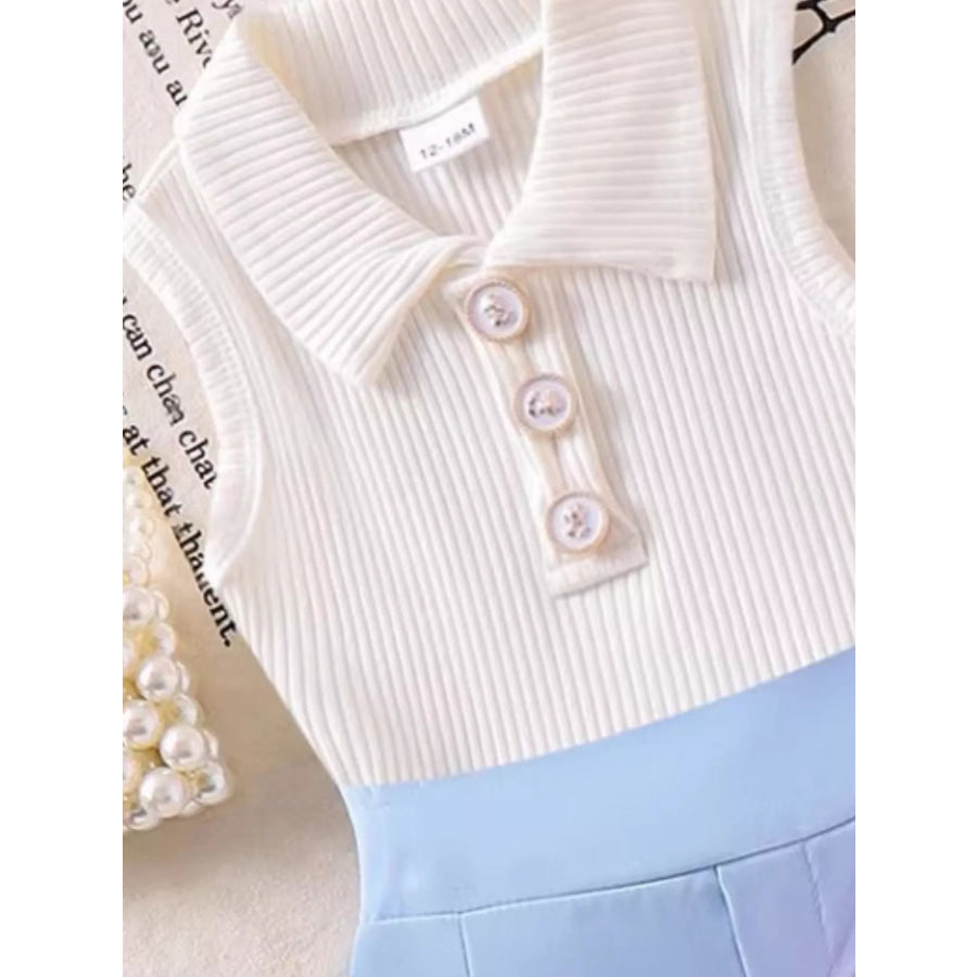 Children’s Ribbed Knit Polo Top and Scalloped Pocket Shorts Set Apparel and Accessories
