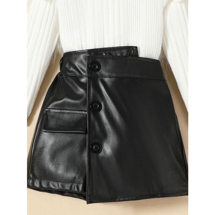 Children’s Ribbed Knit Top and Leather Skirt Set Apparel and Accessories