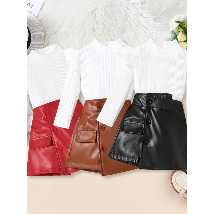 Children’s Ribbed Knit Top and Leather Skirt Set Apparel and Accessories