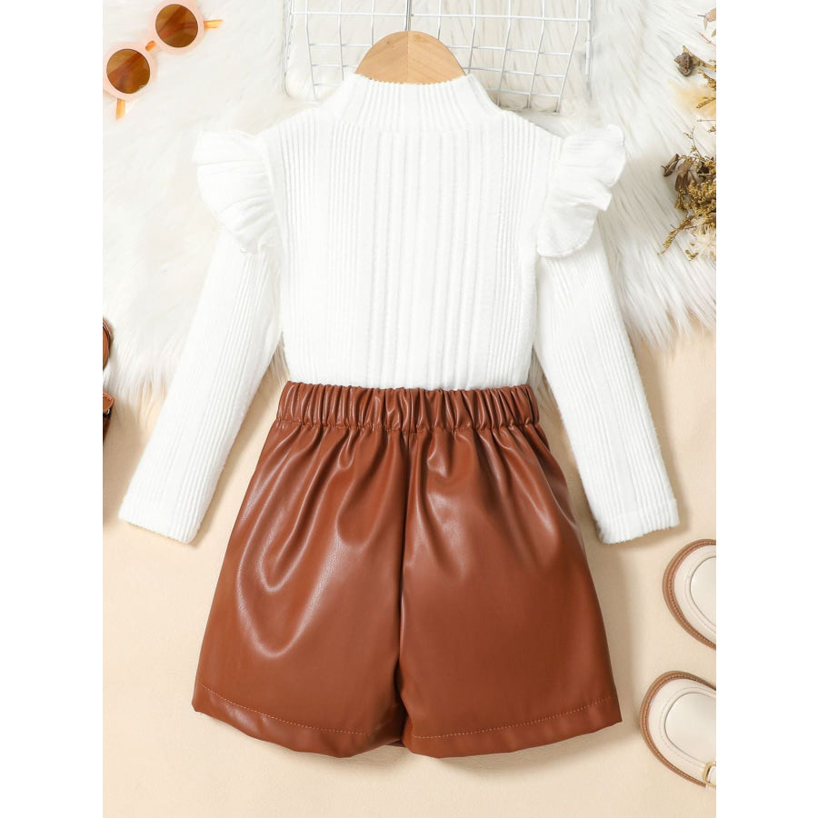 Children’s Ribbed Knit Top and Leather Skirt Set Apparel and Accessories