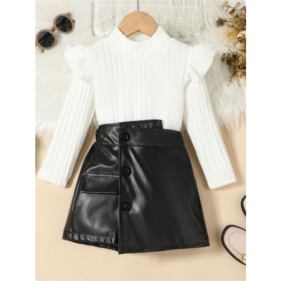 Children’s Ribbed Knit Top and Leather Skirt Set Black / 18-24M Apparel and Accessories