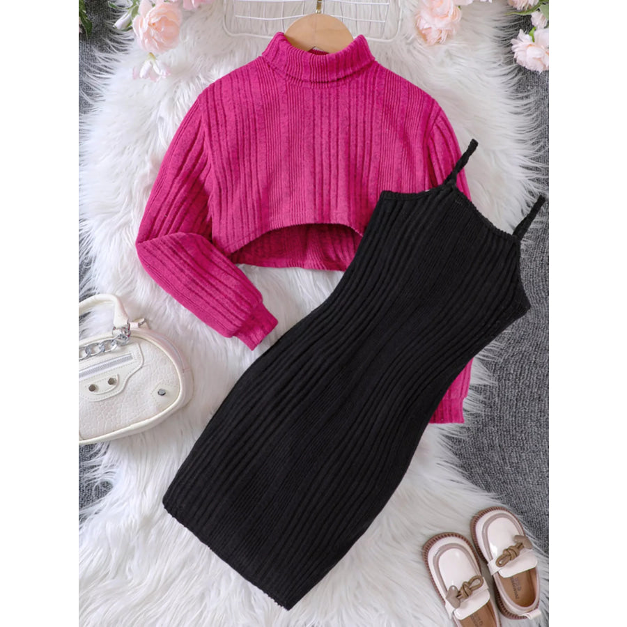 Children’s Ribbed Knit Two-Tone Dress Set Apparel and Accessories