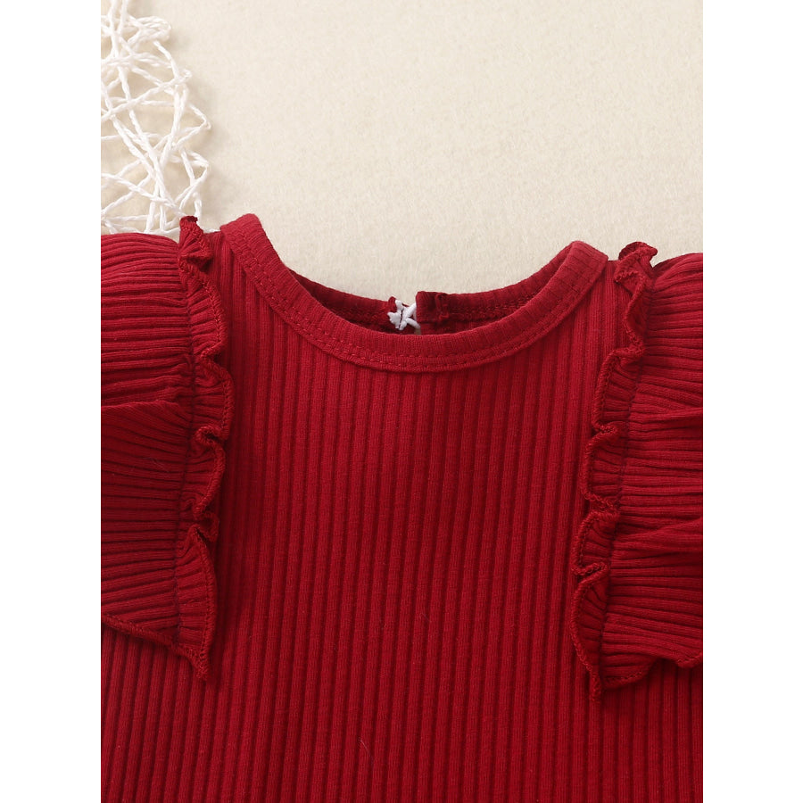 Children’s Ribbed Ruffle Trim Bodysuit & Shorts Set Red / 0-6M Apparel and Accessories