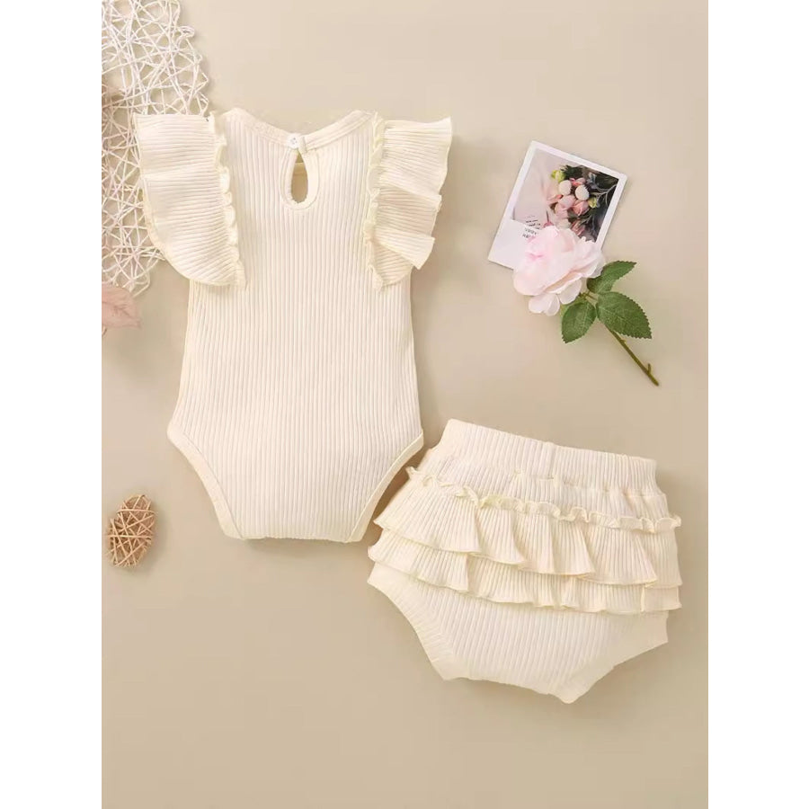Children’s Ribbed Ruffle Trim Bodysuit & Shorts Set Apparel and Accessories