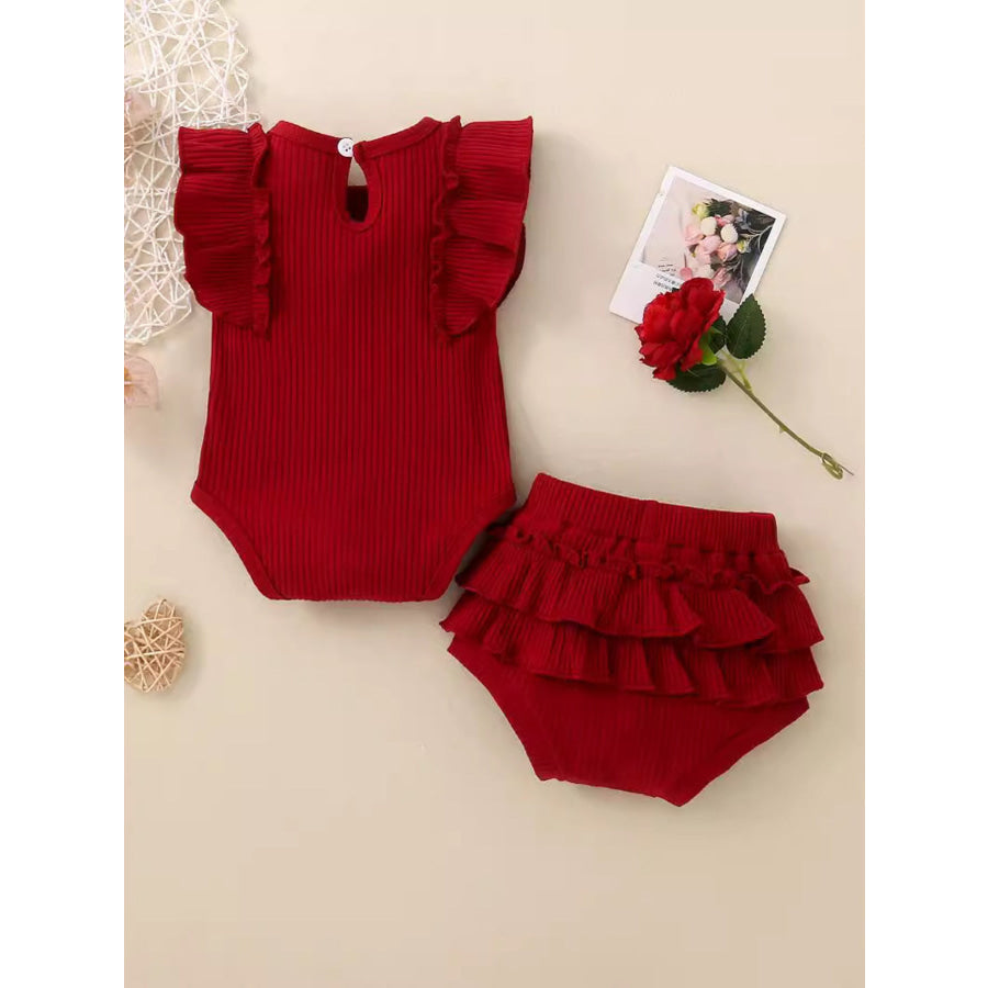 Children’s Ribbed Ruffle Trim Bodysuit & Shorts Set Apparel and Accessories