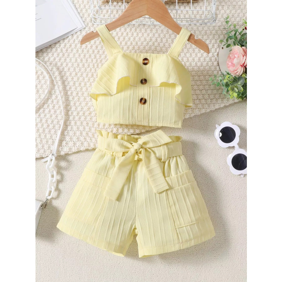 Children’s Ribbed Ruffle Trim Top & Shorts Set Light Yellow / 2-3 Apparel and Accessories
