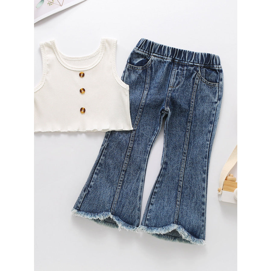 Children’s Ribbed Tank Top and Flare Jeans Set White / 18-24M Apparel and Accessories