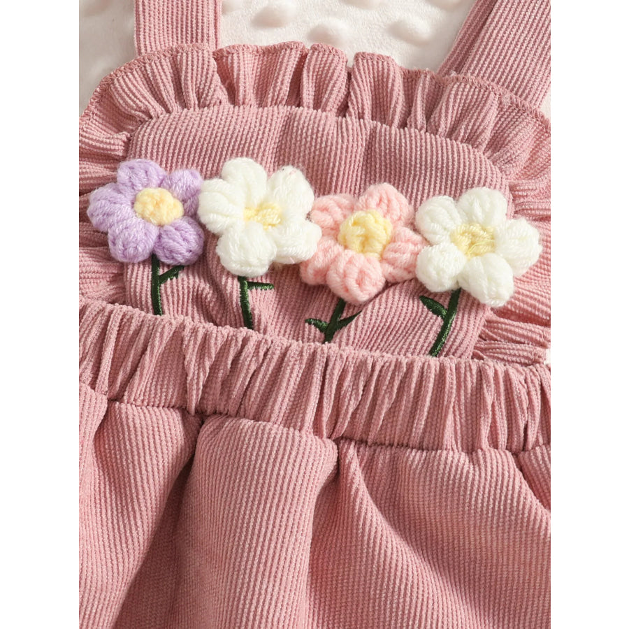 Children’s Ribbed Top and Floral Overall Dress Set with Headband Apparel Accessories