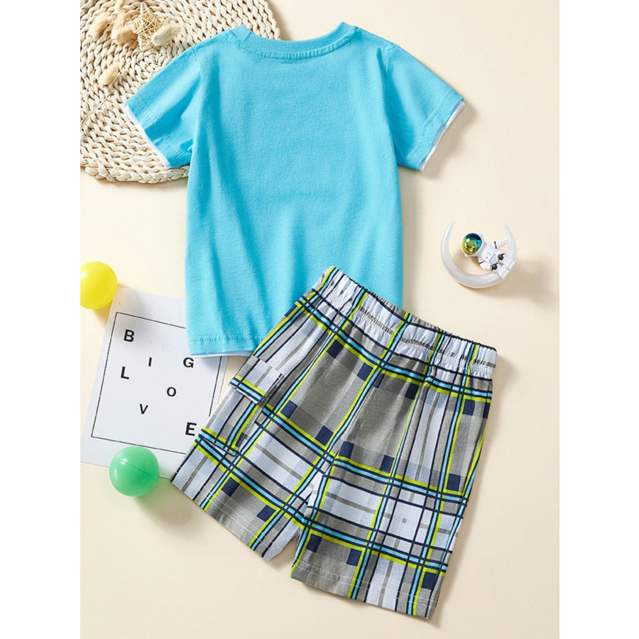 Children’s Robot Short Sleeve Tee & Plaid Shorts Set Apparel and Accessories