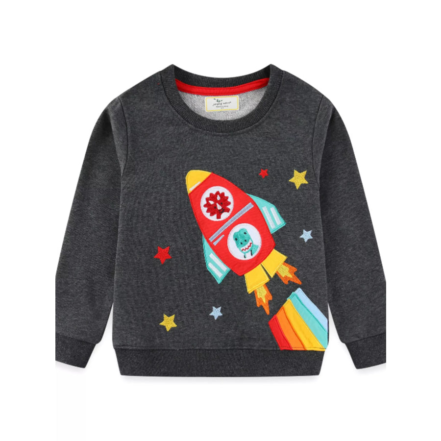 Children’s Rocket Applique Crew Neck Sweatshirt Dark Gray / 2T Apparel and Accessories