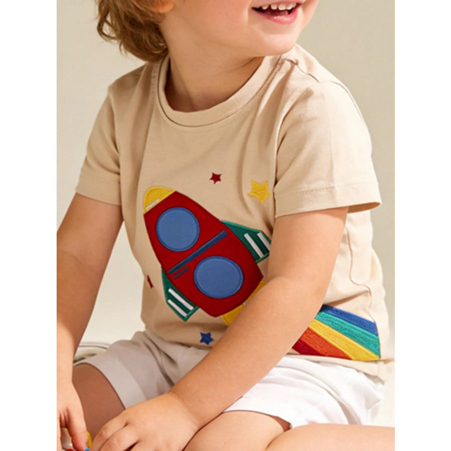 Children’s Rocket Embroidered Short Sleeve T-Shirt Apparel and Accessories