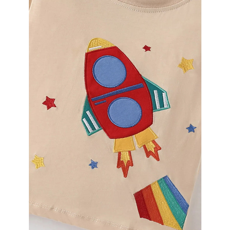 Children’s Rocket Embroidered Short Sleeve T-Shirt Apparel and Accessories