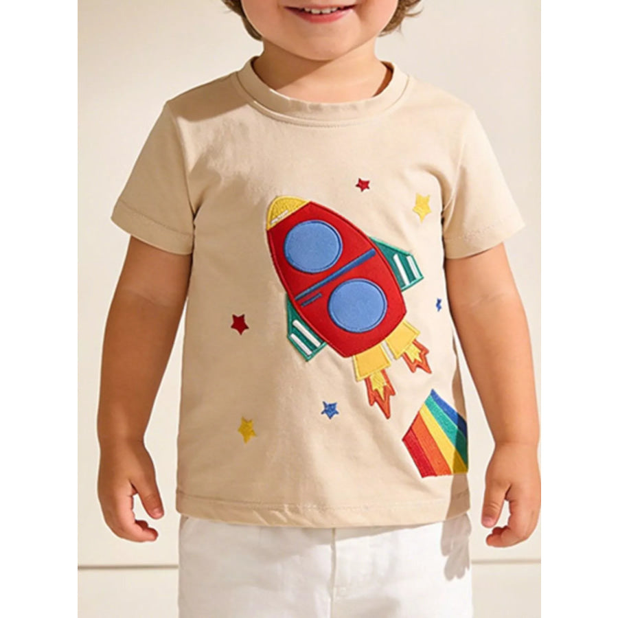 Children’s Rocket Embroidered Short Sleeve T-Shirt Ivory / 4T Apparel and Accessories