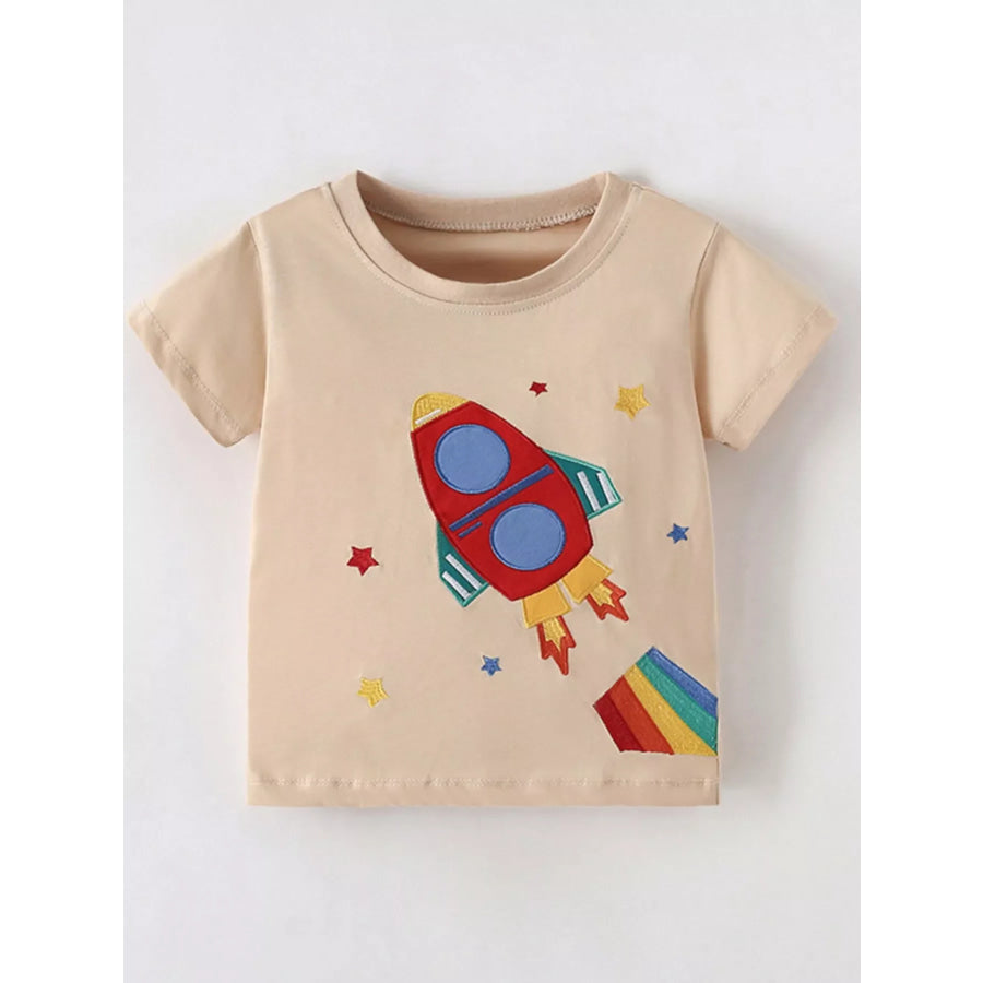 Children’s Rocket Embroidered Short Sleeve T-Shirt Pale Blush / 4T Apparel and Accessories