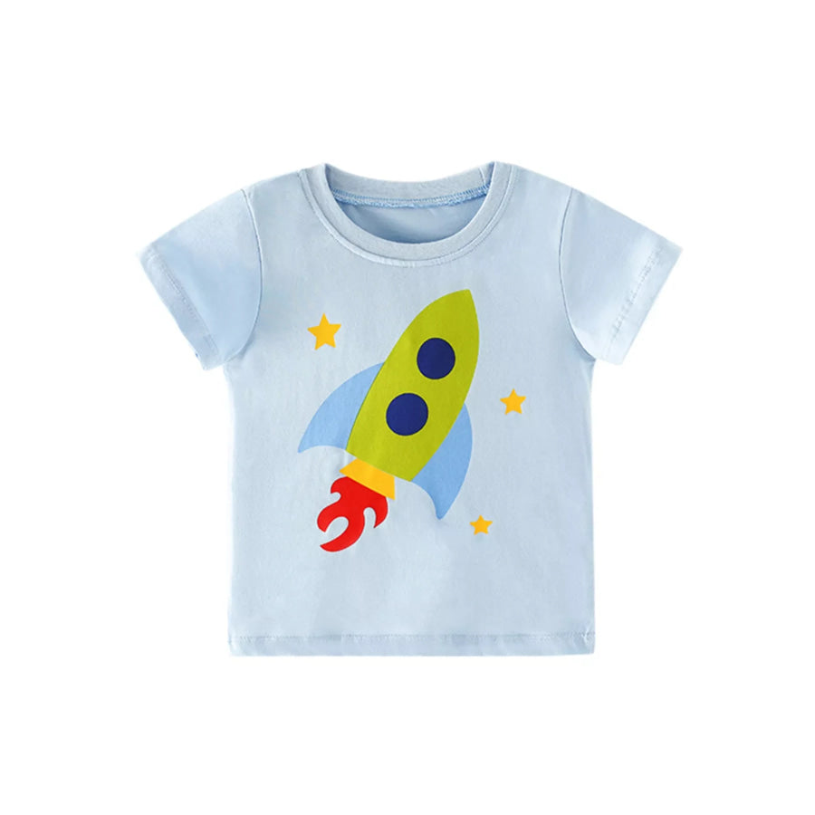 Children’s Rocket Graphic Round Neck T-Shirt Light Blue / 4Y Apparel and Accessories