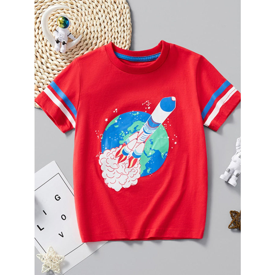 Children’s Rocket Graphic Short Sleeve Casual T-Shirt Red / 3Y Apparel and Accessories