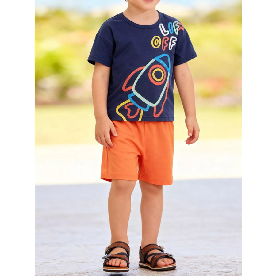 Children’s Rocket T-Shirt & Shorts Set Dark Blue / 2Y Apparel and Accessories