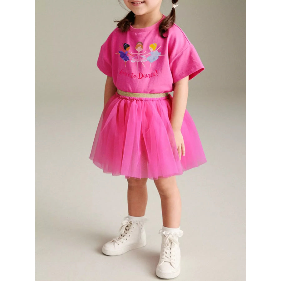 Children’s Round Neck T-Shirt and Skirt Set Hot Pink / 2Y Apparel Accessories