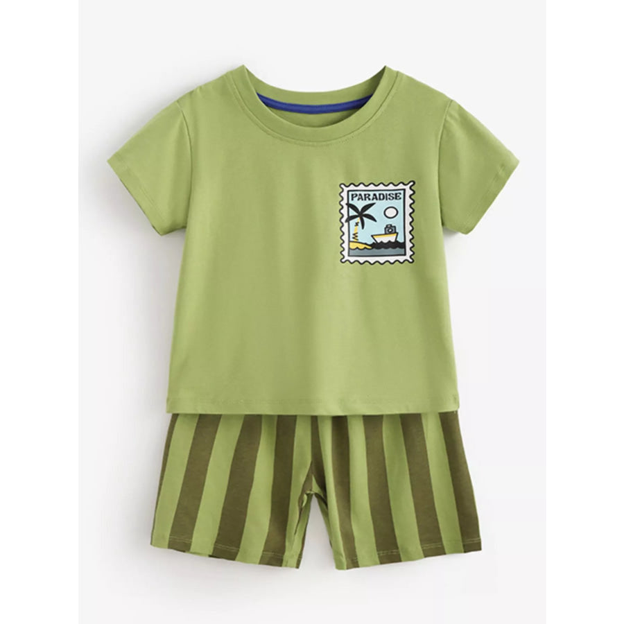 Children’s Round Neck Tee & Striped Shorts Set Apparel and Accessories