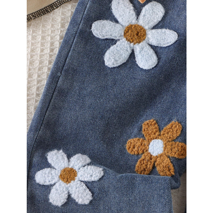 Children’s Round Neck Top and Flower Jeans Set Apparel and Accessories