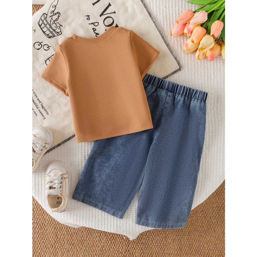 Children’s Round Neck Top and Flower Jeans Set Apparel and Accessories