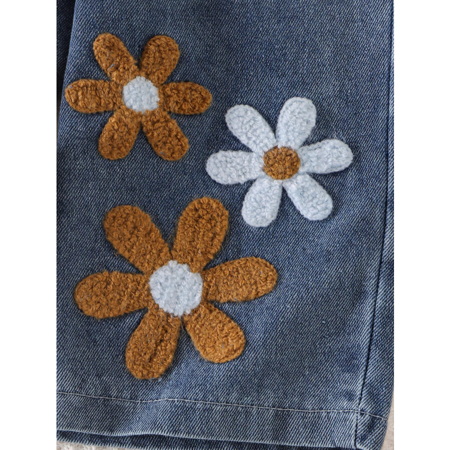 Children’s Round Neck Top and Flower Jeans Set Apparel and Accessories