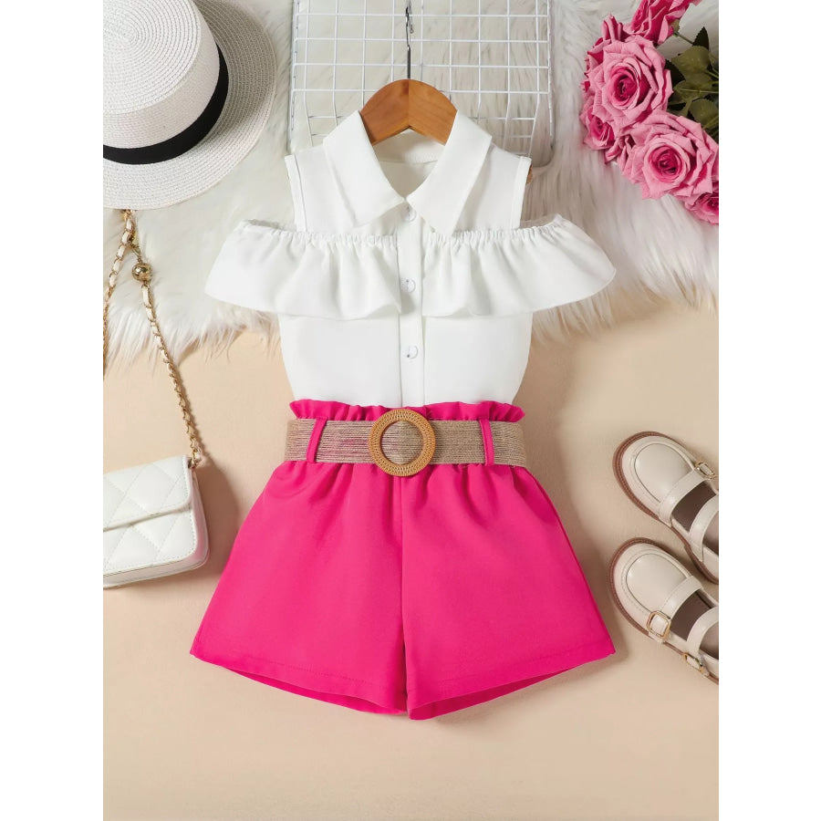 Children’s Ruffle Cold Shoulder Top & Shorts Set Rose Red / 2-3 Apparel and Accessories