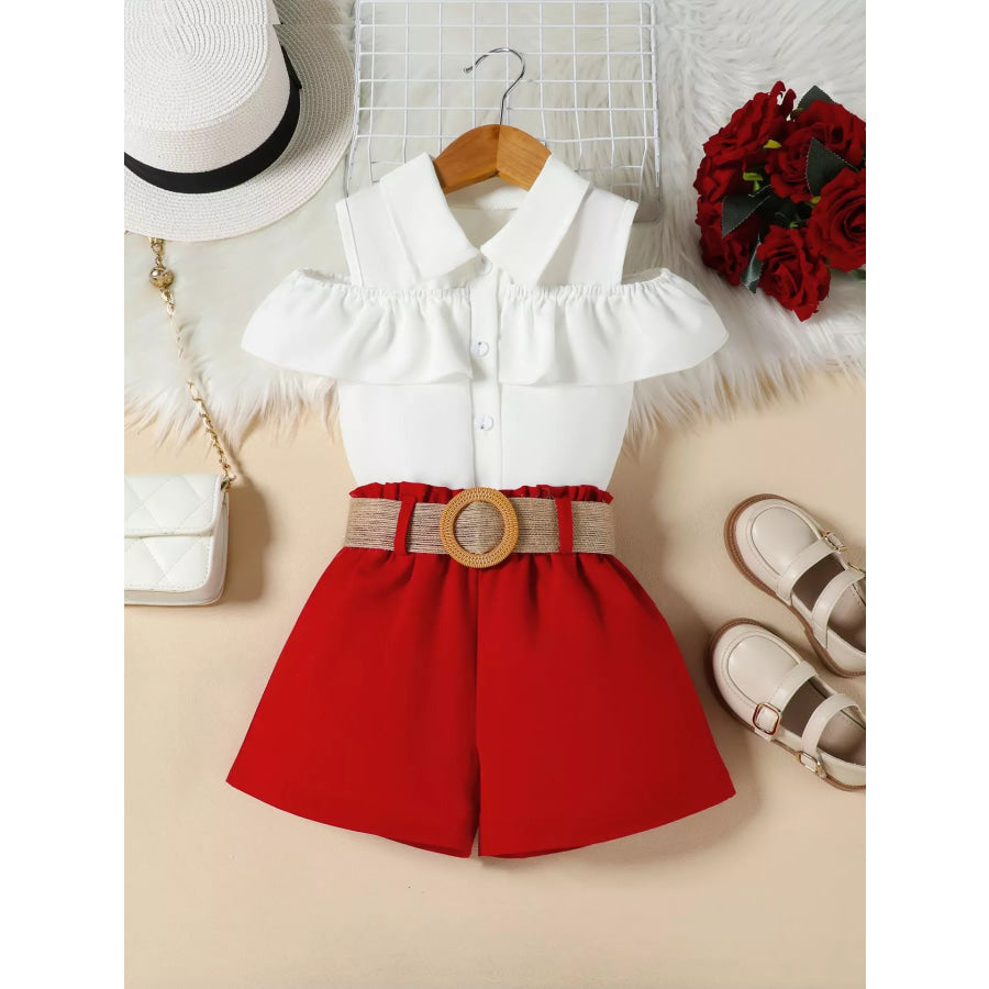 Children’s Ruffle Cold Shoulder Top & Shorts Set Wine Red / 2-3 Apparel and Accessories