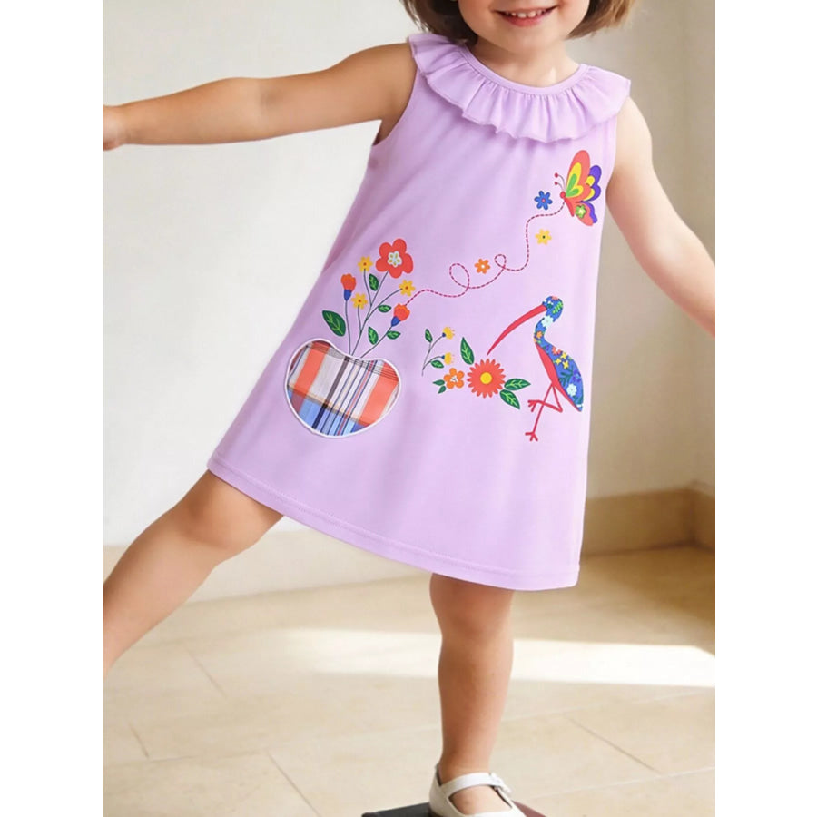 Children’s Ruffle Collar Floral A-Line Dress Lavender / 2Y Apparel and Accessories