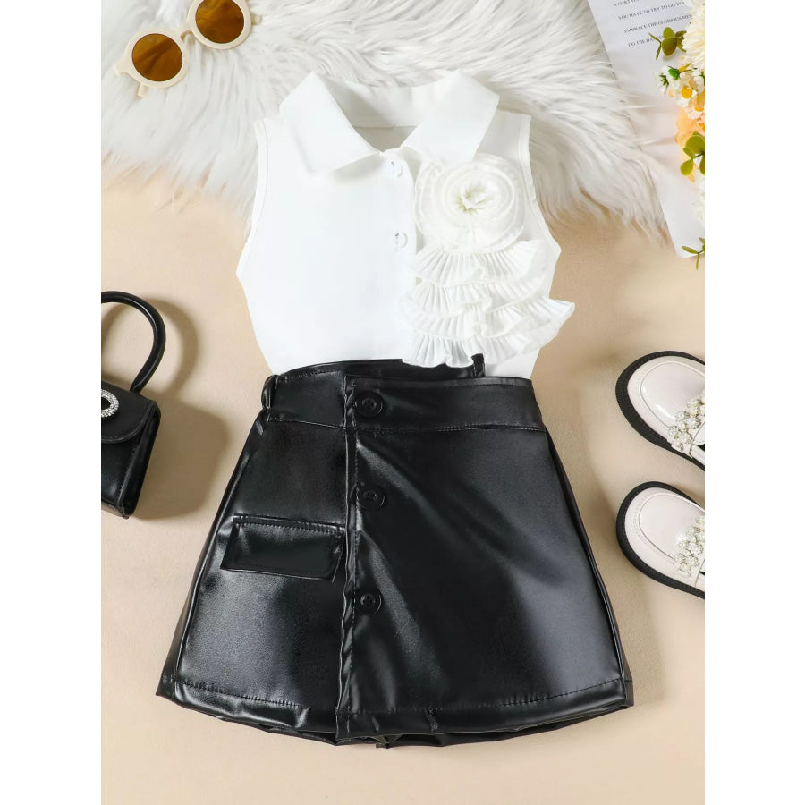 Children‘s Ruffle Decor Top & Button Detail Skort Set Black / 2-3 Apparel and Accessories
