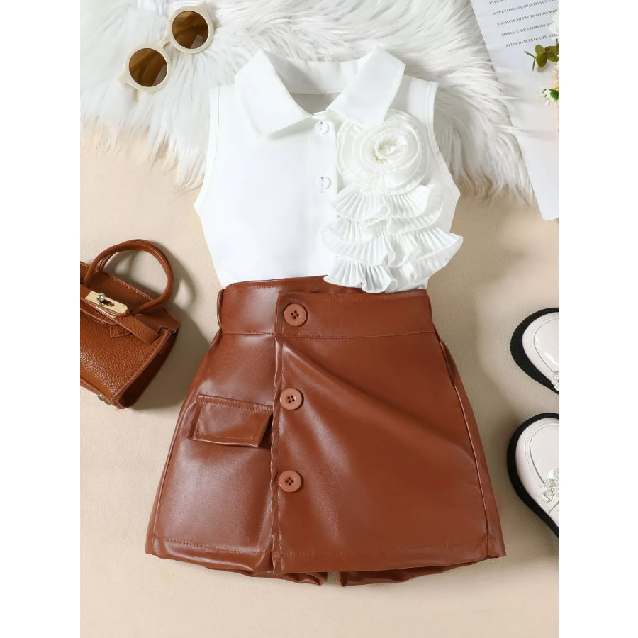 Children‘s Ruffle Decor Top & Button Detail Skort Set Brown / 2-3 Apparel and Accessories