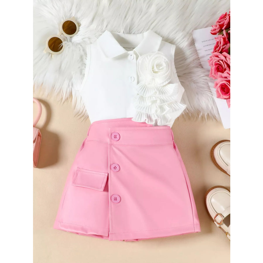 Children‘s Ruffle Decor Top & Button Detail Skort Set Pink / 2-3 Apparel and Accessories