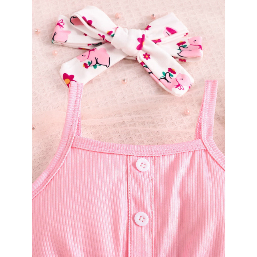 Children’s Ruffle Hem Tank Top with Flare Pants and Headband Set Apparel and Accessories
