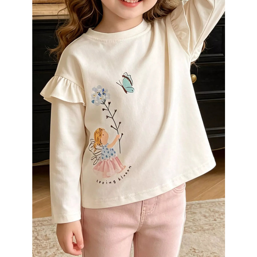 Children’s Ruffle Long Sleeve Graphic T-Shirt White / 3T Apparel and Accessories