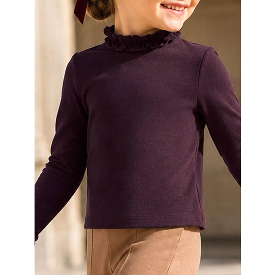 Children’s Ruffle-Neck Long Sleeve T-Shirt Plum Purple / 2Y Apparel and Accessories