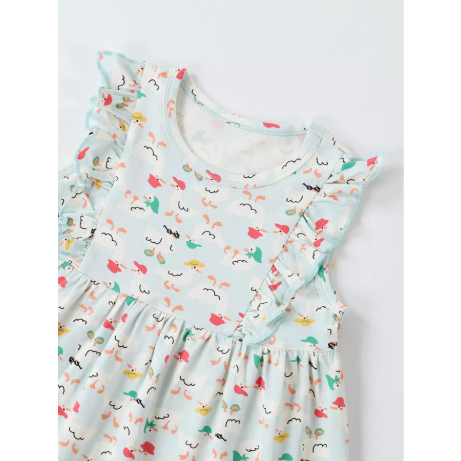 Children’s Ruffle Sleeve Cartoon Print Dress Apparel and Accessories