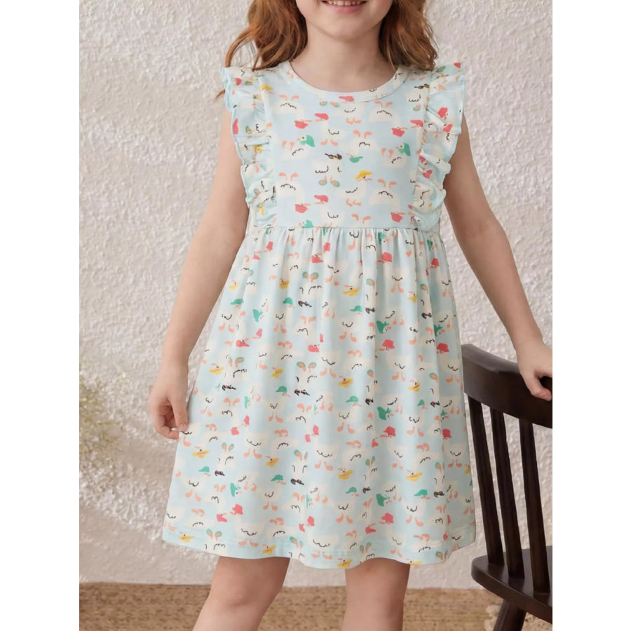 Children’s Ruffle Sleeve Cartoon Print Dress Ivory White / 2-3 Apparel and Accessories
