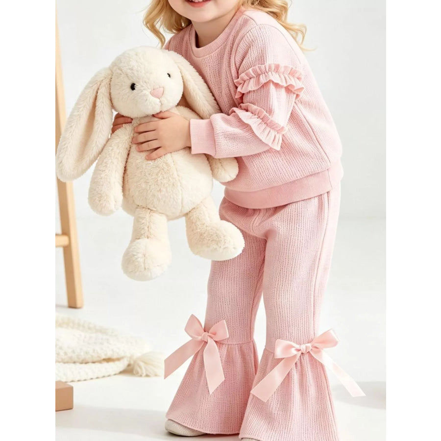 Children’s Ruffle Sleeve Top and Bow Flare Pant Set Apparel Accessories