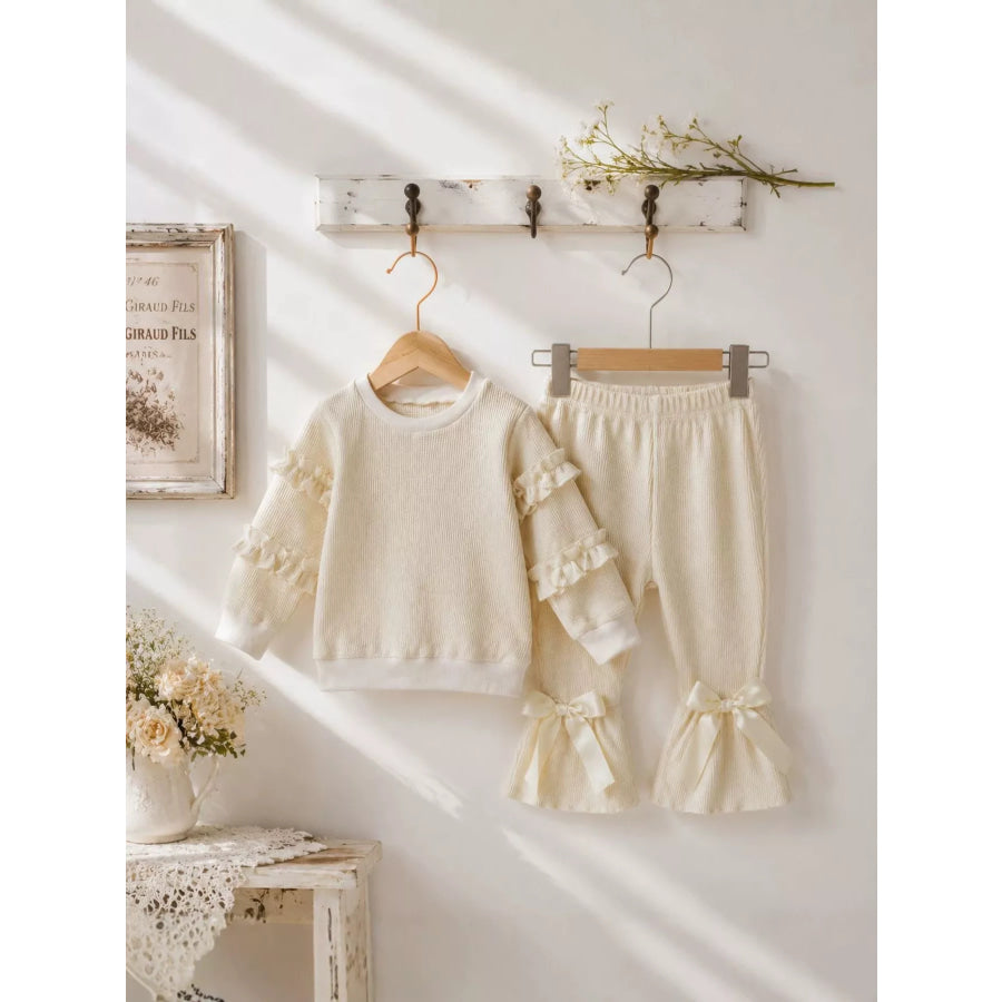 Children’s Ruffle Sleeve Top and Bow Flare Pant Set Apparel Accessories