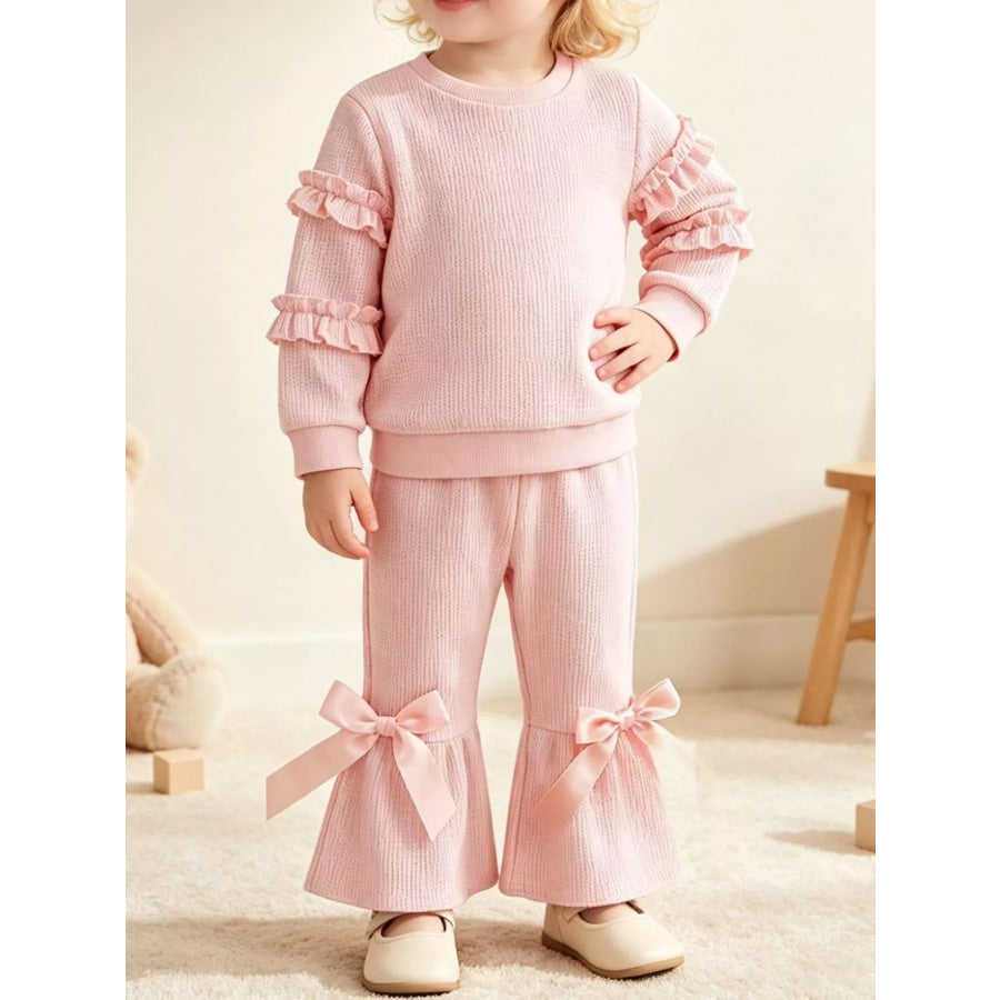Children’s Ruffle Sleeve Top and Bow Flare Pant Set Pink / 12-18M Apparel Accessories